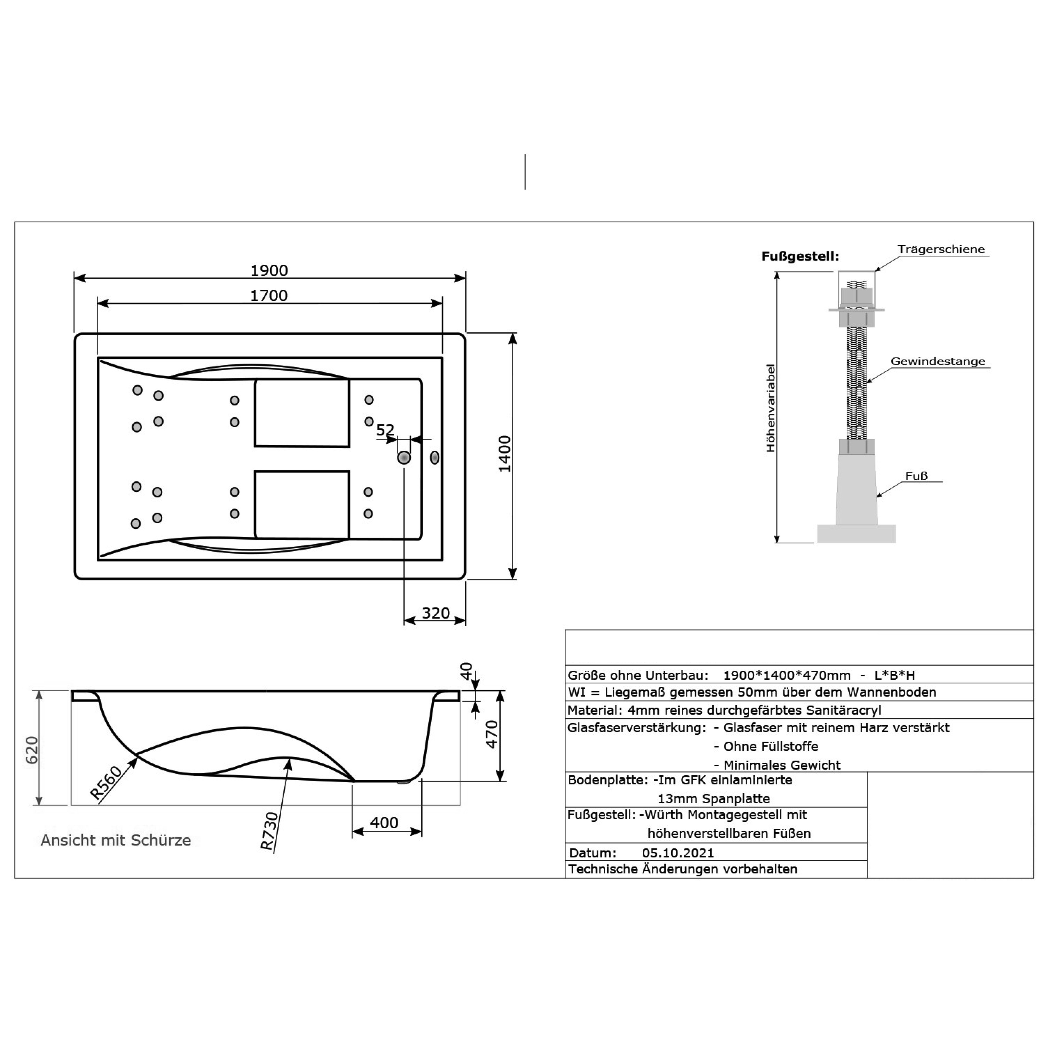 Badewannen Whirlpool mit 24 Massagedüsen Spa Bali Tenganan THREE in weiss MADE IN GERMANY-BEN10153.60