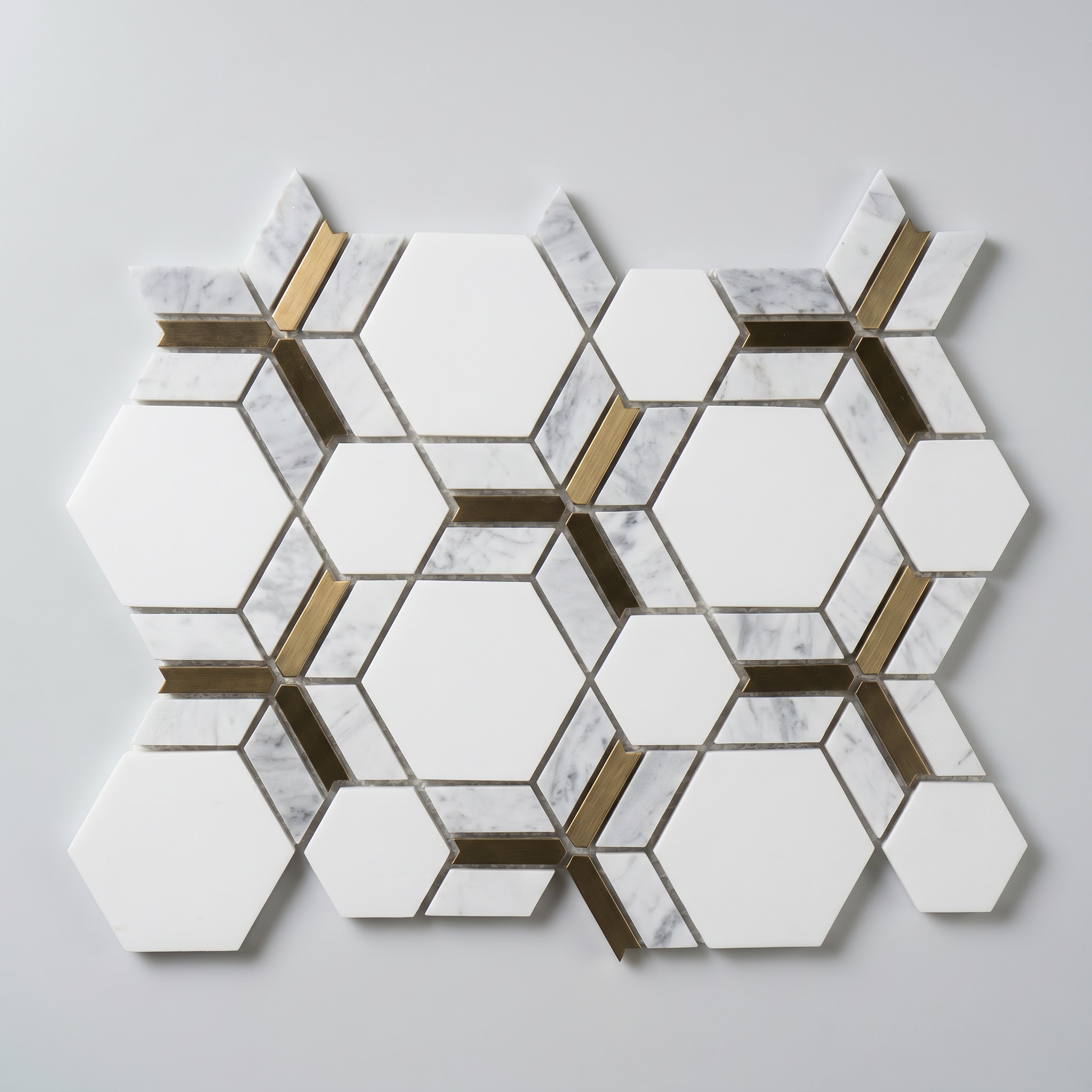 Marmormosaik Toulon mit Aluminium Hexagon‑Design Grau 250×330×8 mm