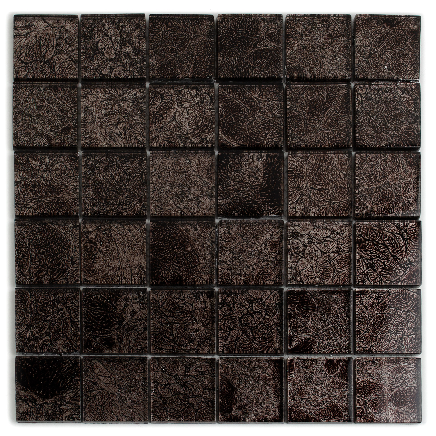 Mosaïque de verre gris-brun aspect métallique Aaliyah 48x48mm 1 tapis