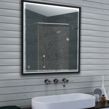 Design noir mat miroir de salle de bain LED tactile gradable 80x70cm