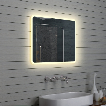 Miroir de salle de bain design à éclairage LED blanc chaud 80x60cm