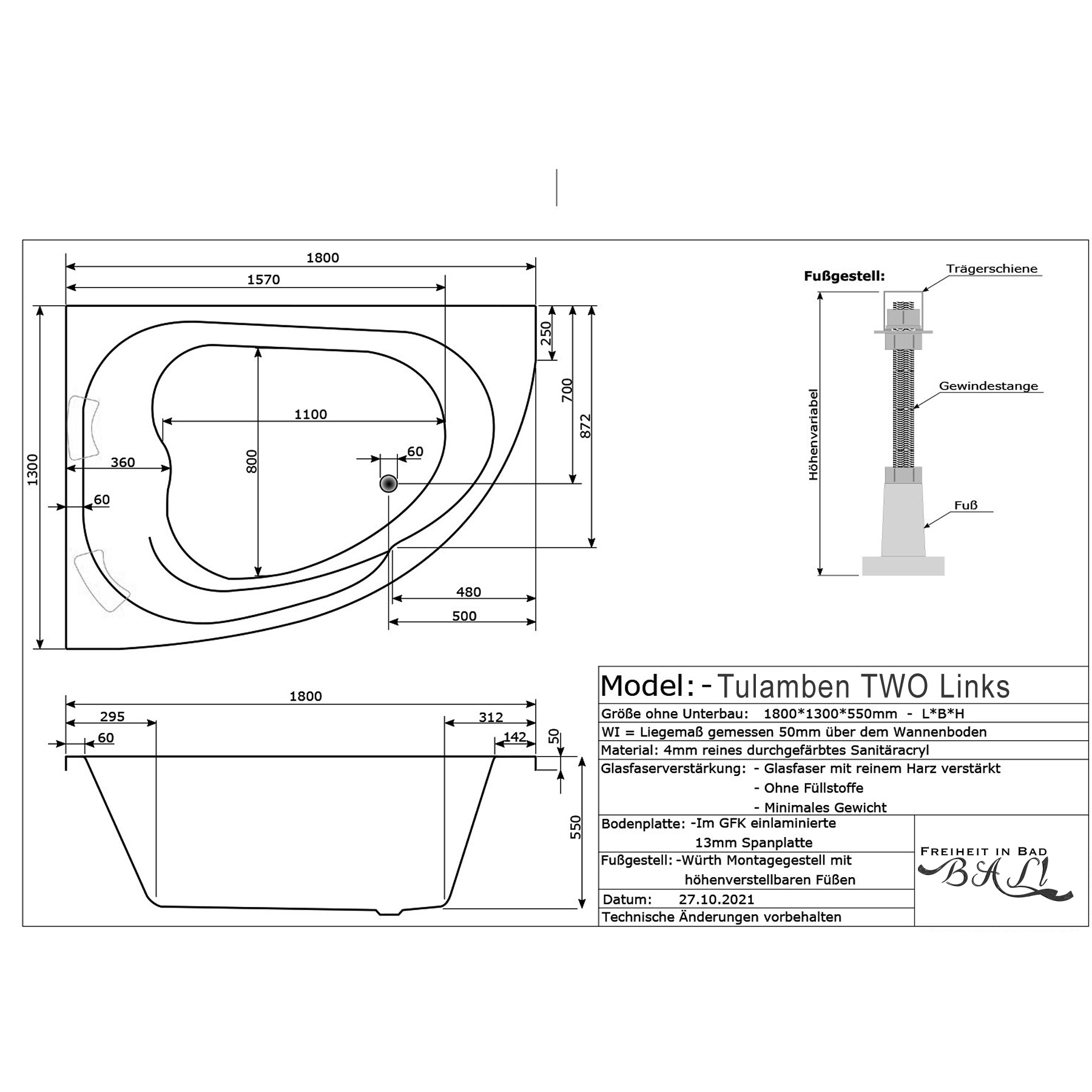 Eck Badewannen Whirlpool Spa Bali Tulamben TWO Links 180x130 cm weiss MADE IN GERMANY-BEN10148.15