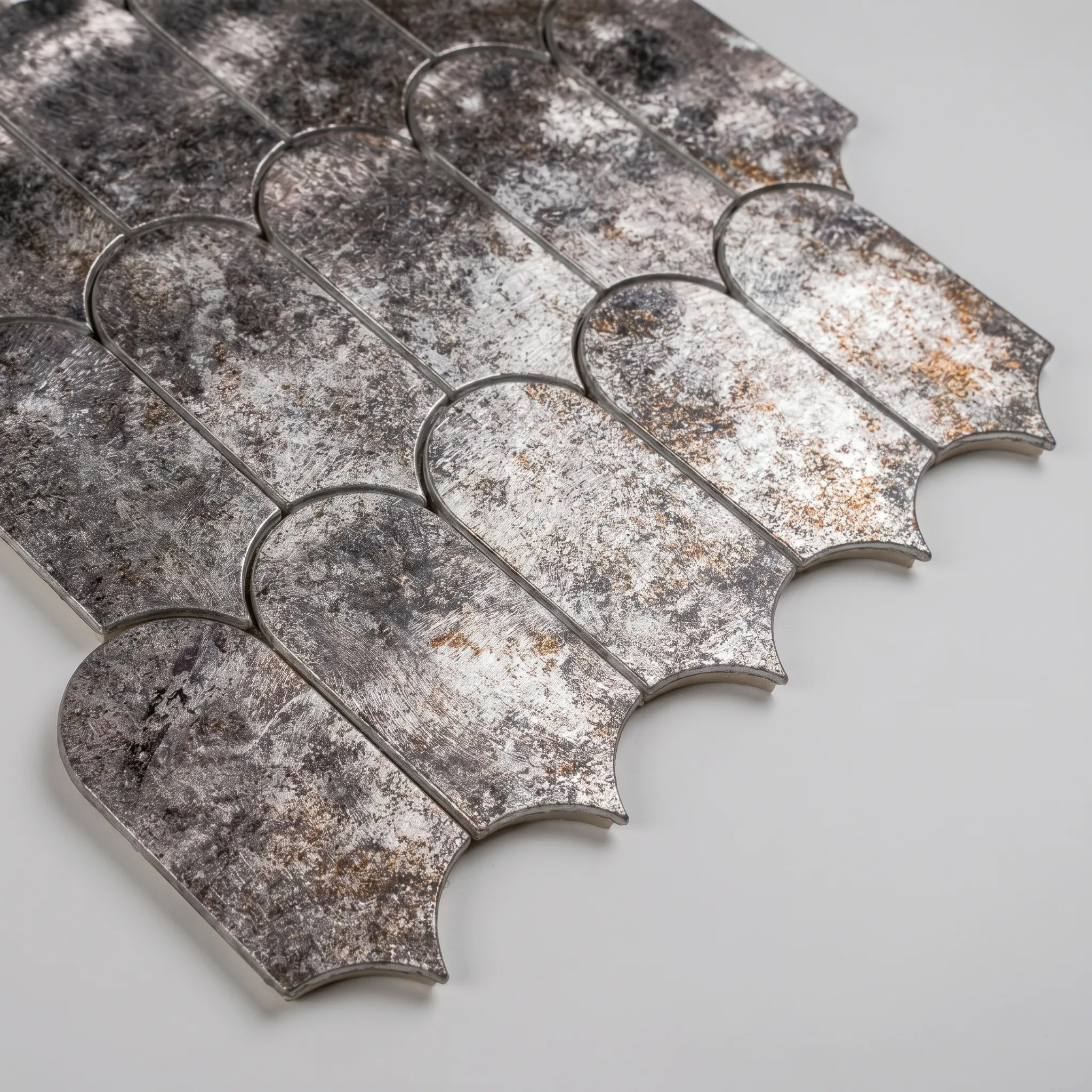 Aluminium Mosaikfliesen Lyon Fischschuppen Branzo Silber Mix