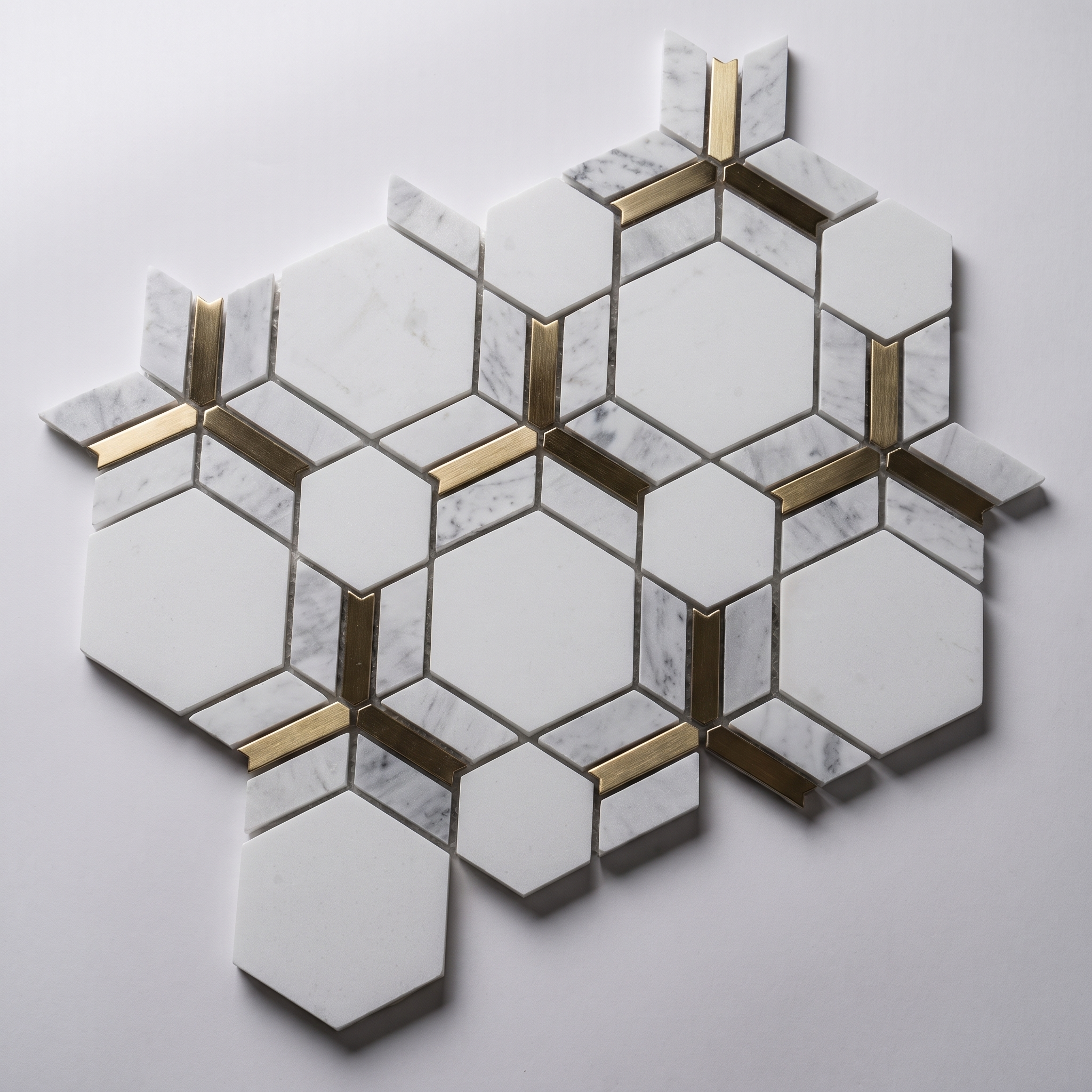 Marmormosaik Toulon mit Aluminium Hexagon‑Design Grau 250×330×8 mm